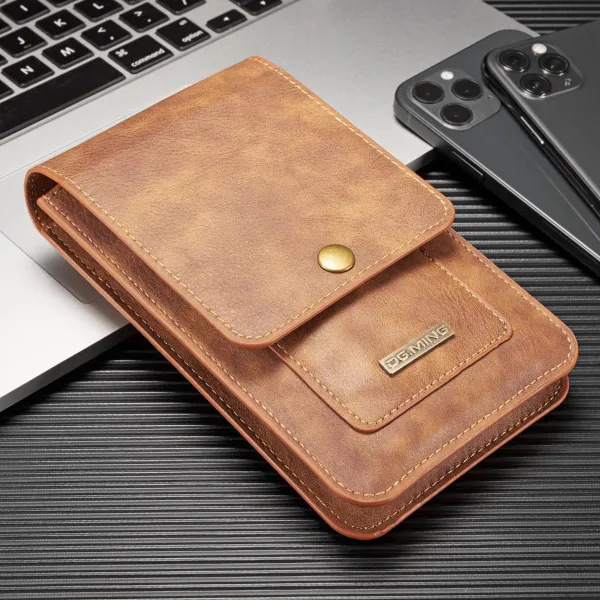 DG.MING Premium Leather Waist Bag – Mobile Phone Pouch with Card Holder, Shockproof & Retro Style
